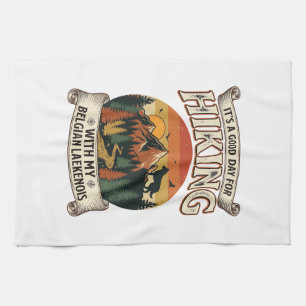 Hiking Belgian Laekenois Dog Mountain Sunset Fores Kitchen Towel