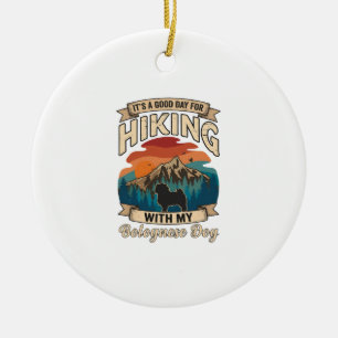 Hiking Bolognese Dog Mountains Sunset Ceramic Ornament