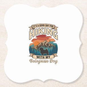 Hiking Bolognese Dog Mountains Sunset Paper Coaster
