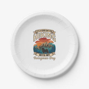 Hiking Bolognese Dog Mountains Sunset Paper Plate