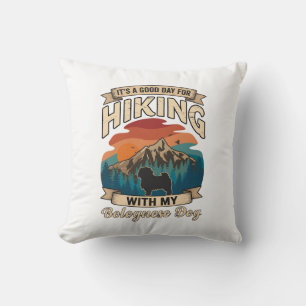 Hiking Bolognese Dog Mountains Sunset Throw Pillow