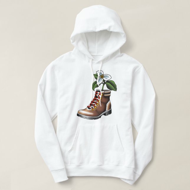 Hiking boot and trillium Sticker Hoodie (Design Front)