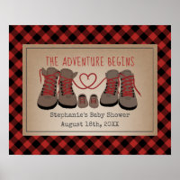 Hiking Boots Buffalo Plaid Adventure Baby Shower