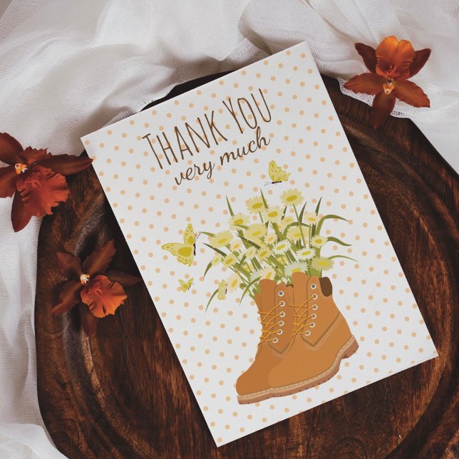 Hiking Boots & Flowers Folded Thank You Card (Creator Uploaded)