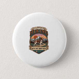 Hiking Brittany Dog Backpack Mountains 2 Inch Round Button