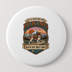 Hiking Brittany Dog Backpack Mountains 4 Inch Round Button