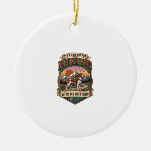 Hiking Brittany Dog Backpack Mountains Ceramic Ornament
