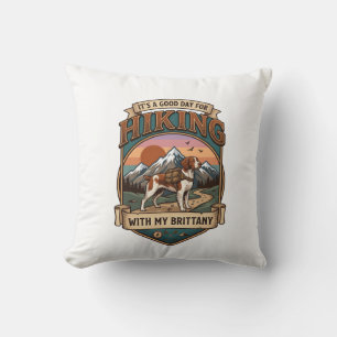 Hiking Brittany Dog Backpack Mountains Throw Pillow