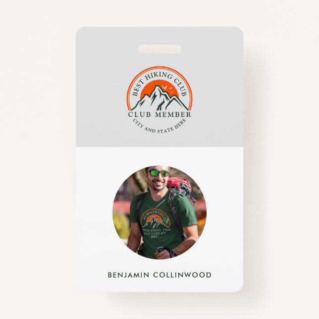 Hiking Club Photo Employee Members ID Badge (Front)