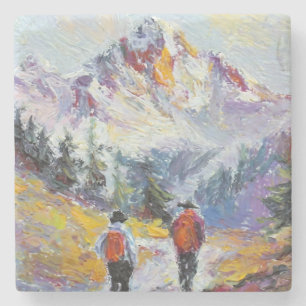 Hiking – Colorado Mountains Painting –  Stone Coaster