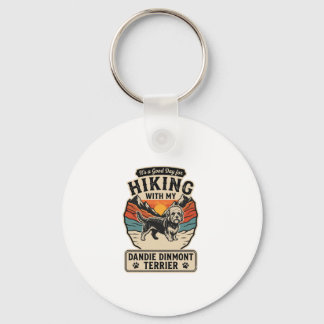 Hiking Dandie Dinmont Terrier Dog Mountain Sunset Keychain