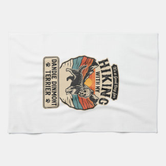 Hiking Dandie Dinmont Terrier Dog Mountain Sunset Kitchen Towel