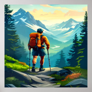 Hiking Digital Art Design Poster