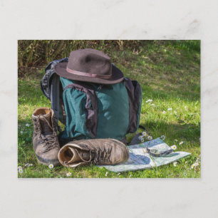 Hiking equipment postcard