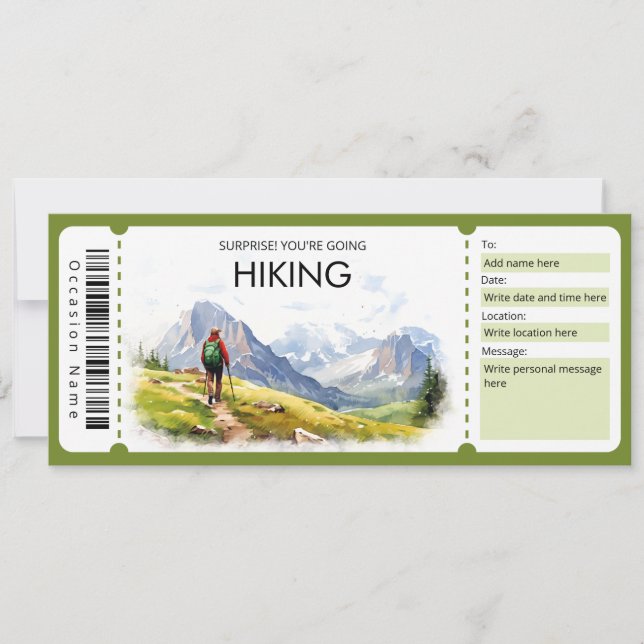 Hiking Gift Ticket, Walking Trip Invitation (Front)