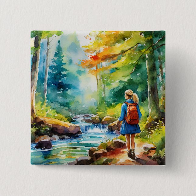 Hiking Girl 2 Inch Square Button (Front)