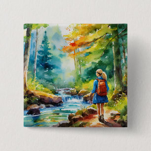 Hiking Girl 2 Inch Square Button