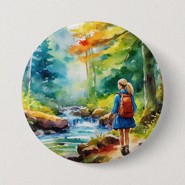 Hiking Girl 3 Inch Round Button (Front)