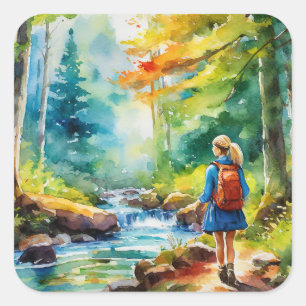 Hiking Girl Square Sticker