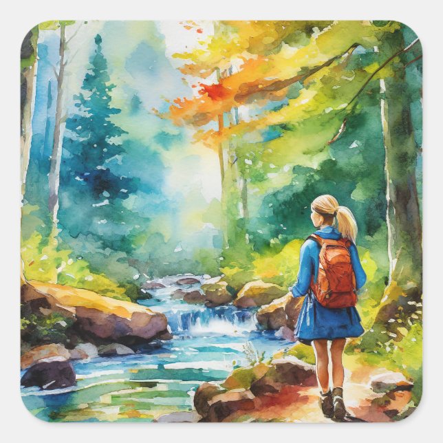Hiking Girl Square Sticker (Front)
