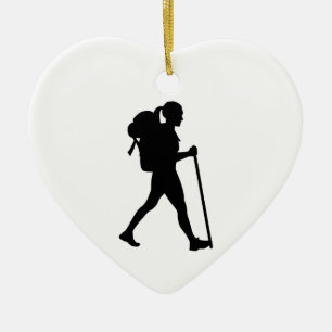 Hiking girl woman ceramic ornament