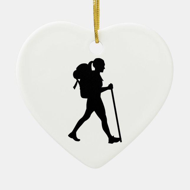 Hiking girl woman ceramic ornament (Front)