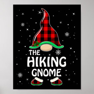 Hiking Gnome Buffalo Plaid Matching Family Christm Poster