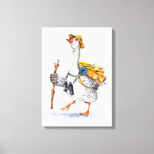 Hiking Goose with Backpack and Binoculars Canvas Print