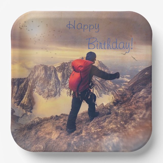 Hiking Happy Birthday Paper Plate (Front)