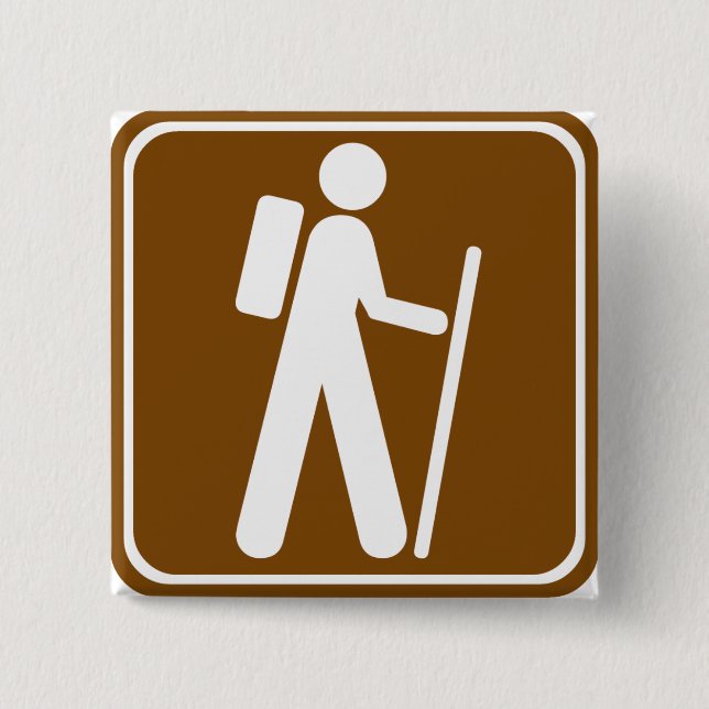 Hiking Highway Sign 2 Inch Square Button (Front)