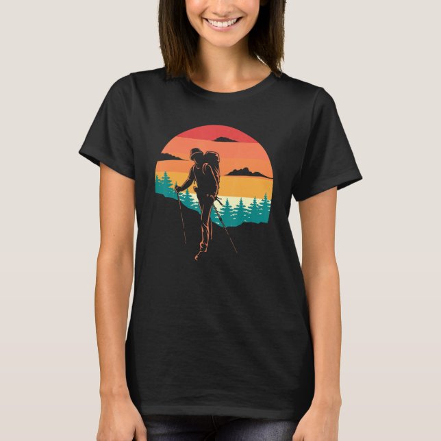 Hiking Hiker Vintage Retro Sunset T-Shirt (Front)