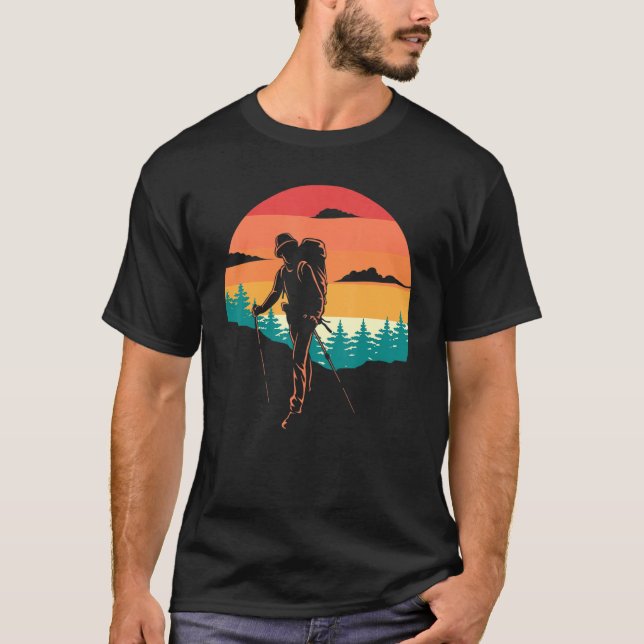 Hiking Hiker Vintage Retro Sunset T-Shirt (Front)