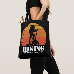 Hiking Hobby Retro Sunset Personalize Tote Bag