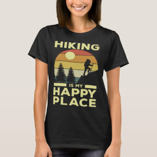 Hiking is My Happy Place Retro Sunset Mountain Cli T-Shirt