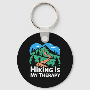 Hiking Is My Therapy Trail And Mountain Scene Keychain
