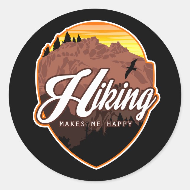 Hiking Makes Me Happy Classic Round Sticker (Front)
