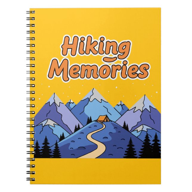  "Hiking Memories" Whimsical Mountain Camping  Notebook (Front)