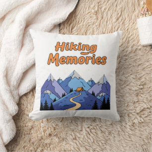 "Hiking Memories" Whimsical Mountain Camping  Throw Pillow