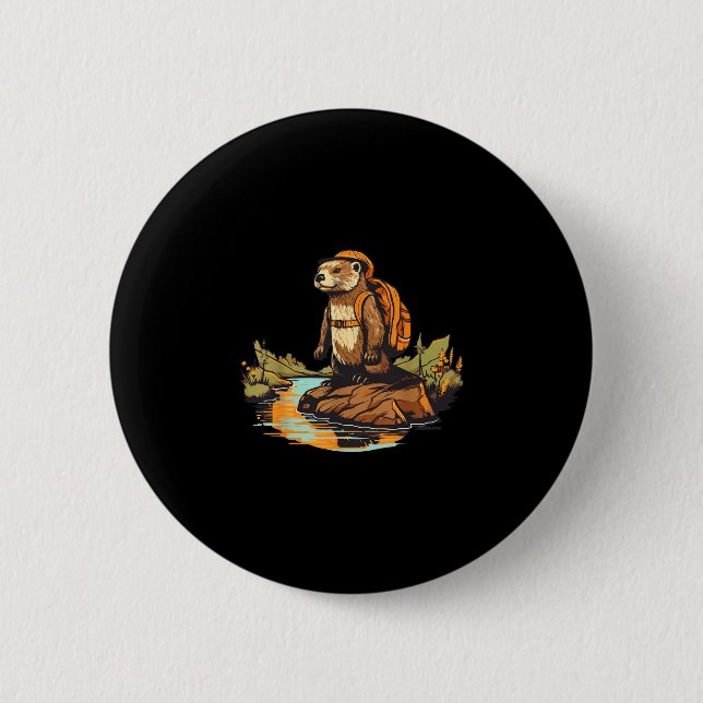 Hiking river otter backpacking outdoor animal  2 inch round button (Front)