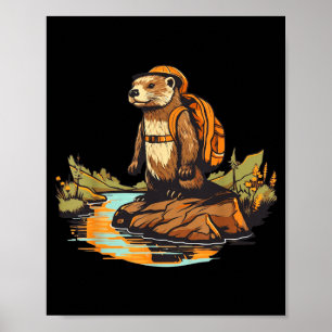 Hiking river otter backpacking outdoor animal  poster