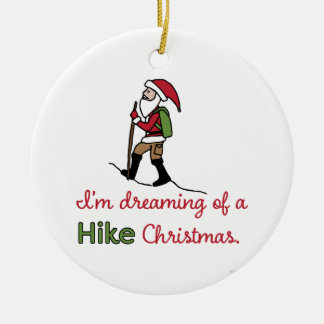 Hiking Santa Ceramic Ornament