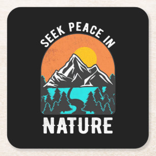 Hiking Seek Peace In Nature Square Paper Coaster