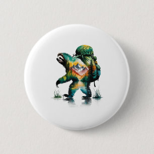 Hiking Sloth Backpacking Mountain Wildlife Waterco 2 Inch Round Button