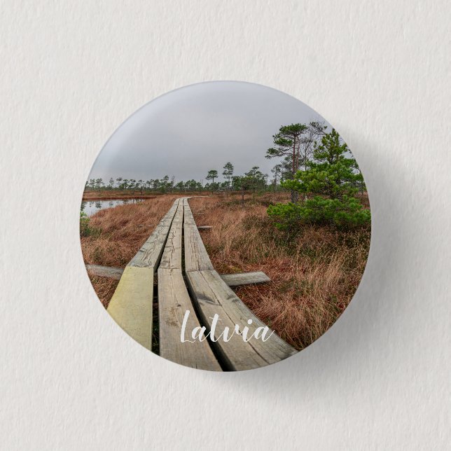 Hiking trail in swamp 1 inch round button (Front)
