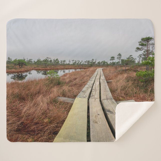 Hiking trail in swamp sherpa blanket (Front (Horizontal))