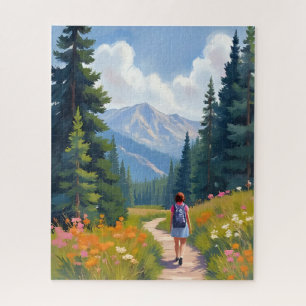 Hiking Trail Mountain Nature Landscape Watercolor Jigsaw Puzzle