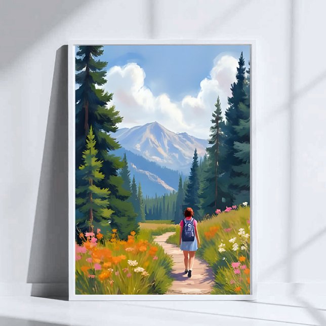 Hiking Trail Mountain Nature Landscape Watercolor Poster (Creator Uploaded)