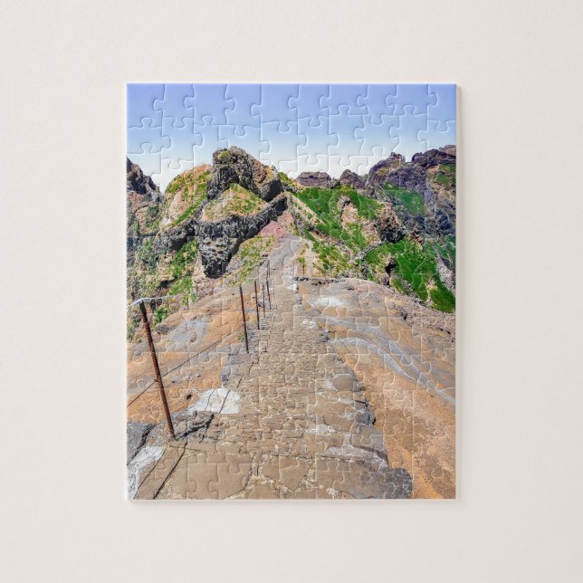 Hiking trail up in mountains on Madeira Portugal. Jigsaw Puzzle (Vertical)