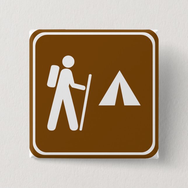 Hiking Trail with Camping Highway Sign 2 Inch Square Button (Front)