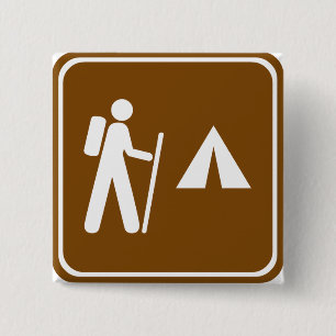 Hiking Trail with Camping Highway Sign 2 Inch Square Button